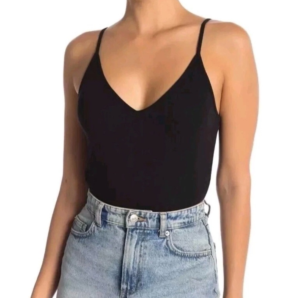 bp Black Ribbed V-Neck Thong Bodysuit Size Small